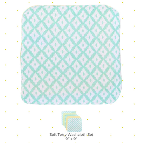 Spasilk Soft Terry Washcloth Wipes Set for Newborn Boys and Girls, Pack of 10 (Green Diamonds)