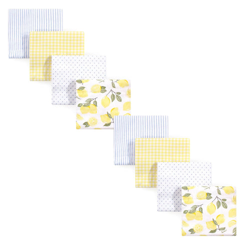 Hudson Baby Unisex Baby Cotton Flannel Receiving Blankets Bundle Set, Lemons 8-Pack,