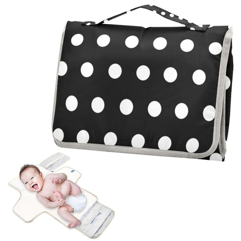 YANENDIE Set Polka Dots Black White Portable Diaper Changing Pad, Waterproof Baby Changing Mat with Storage Pocket