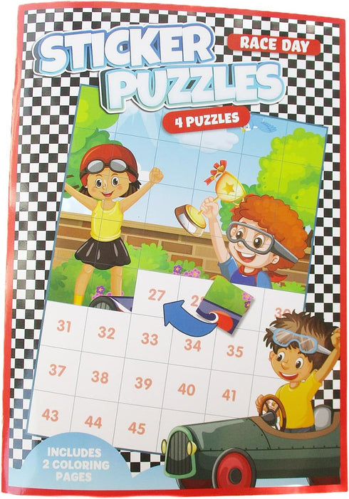 Sticker Puzzle Book with 4 Puzzles and 2 Coloring Pages - Race Day