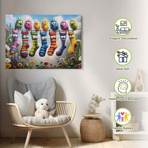 GEMOUJ 1000 1000 27.5 19.7inch Birds Family Puzzles for Adults Pieces,Colorful Cartoon Socks Piece Puzzle