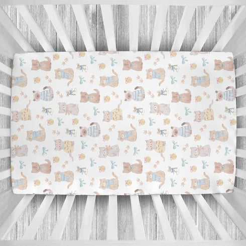 Cstdyfrv 52''x28'' Cute Cats Mouse Baby Boys Girls Crib Sheets Pastel Kittens Paws Bows Bells Toddler Bed Sheets Cats