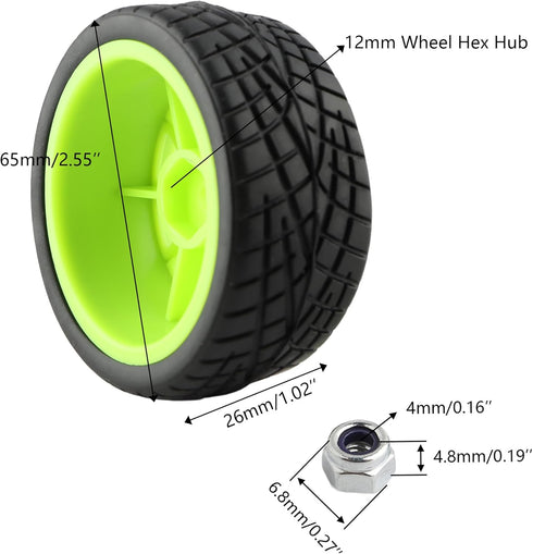 4PCS Off Road RC Cars Rubber Tires Set 12mm Hub Wheels Tires for HSP 94122 94123 94103 3850 3851 FW06 (Green)