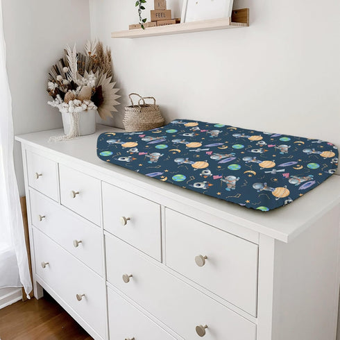 Cartoon Outer Space Galaxy Ship Changing Pad Cover, Cute Spaceman Moon Stars for Baby Boy Girl, Soft Breathable