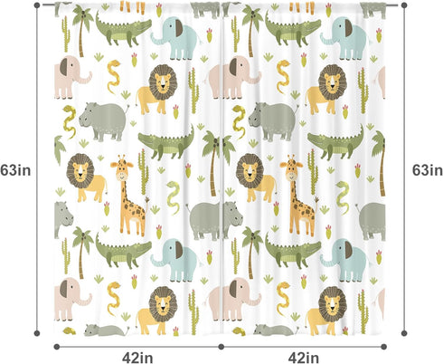 42W 63H Inch MESHELLY Kids Safari Curtains X Rod Pocket Cute Cartoon Animals Baby Boy Nursery Bedroom Decor Woodland