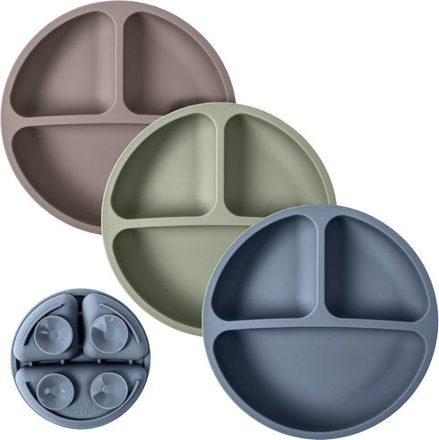 WeeSprout Suction Plates for Babies & Toddlers - 100% Silicone, Divided Design, Microwave & Dishwasher Friendly, 3 Pack