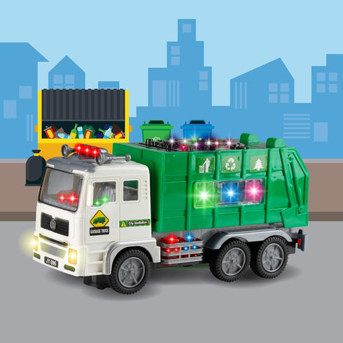 Zetz Brands Toy Garbage Truck for Kids, Battery Operated Automatic Bump & Go Car with 4D Lights and Sounds