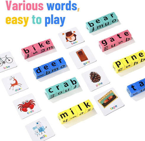 Wooden Blocks Spelling Game, Alphabet Puzzles Blocks, Montessori Learning Toy for Kids Ages