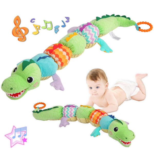 TLQSM Baby Sensory Green Dinosaur Plush Musical Rattle Toy with Rustling Sounds for