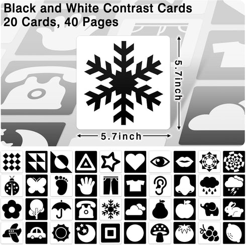 High Contrast Baby Cards for Infants, Black and White Baby Cards High Contrast Baby Toys for Newborns Visual Stimulation Brain Sensory Development 20 Pcs 40 Pages 5.7'' x 5.7'' (0-3 Months)