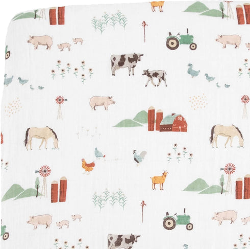 Little Unicorn Premium Crib Sheet | Breathable & Super-Soft Muslin Fabric (Farmyard)