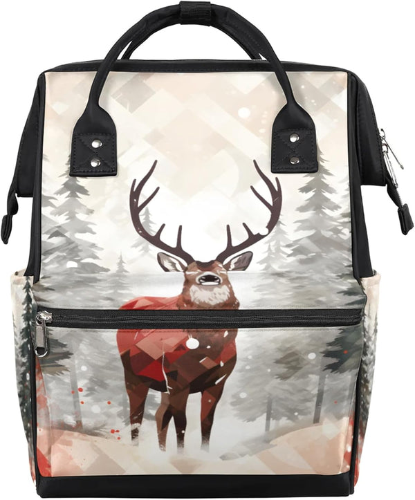 Hsnar Christmas Deer Waterproof Diaper Bag Backpack Large Capacity Baby Bag with Stroller