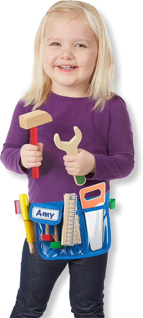 Melissa & Doug Deluxe Tool Belt Set - 5 Wooden Tools, 8 Building Pieces, Adjustable Belt