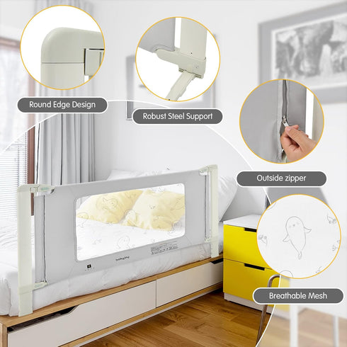 70'' BABY JOY Bed Rails for Toddlers, Extra Long, Height Adjustable Kids Rail Guard w/Double Safety Lock