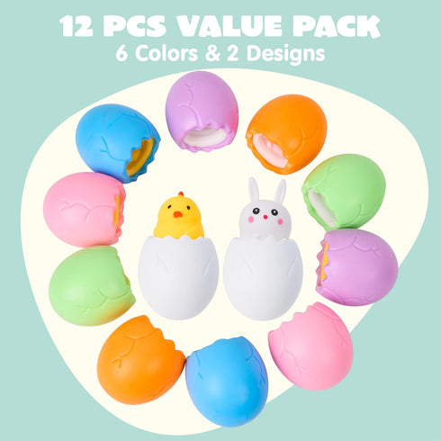 12pcs JOYIN Easter Eggs Squishy Toy Bunny Chicks, Cute Rabbits,Chicks Hide in Broken Eggs, Squishy Toy Stress Relief