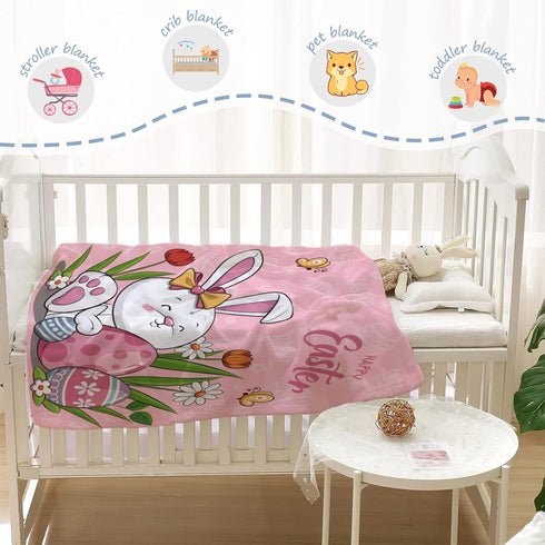 YeeJu Easter Baby Throw Blanket, 30x40 Small Pink Easter Rabbit Bunny Egg Blanket for Toddler Crib