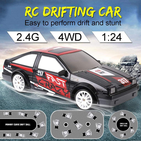 1/24 2.4GHz 4WD 4) Liberty Imports RC Drift Car Remote Control Sport Racing On-Road Vehicle with LED Light, Batteries