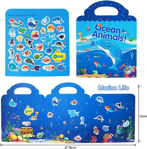 Reusable Sticker Book for Kids - Ocean Stickers Educational Learning Toys Travel Activity Books for Toddler Girls