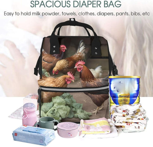 HCBPWVQA Backpack Daypacks Backpack Mommy Farm Chickens Diaper Bag with Changing Pad and Pacifier Holder, Multifunction