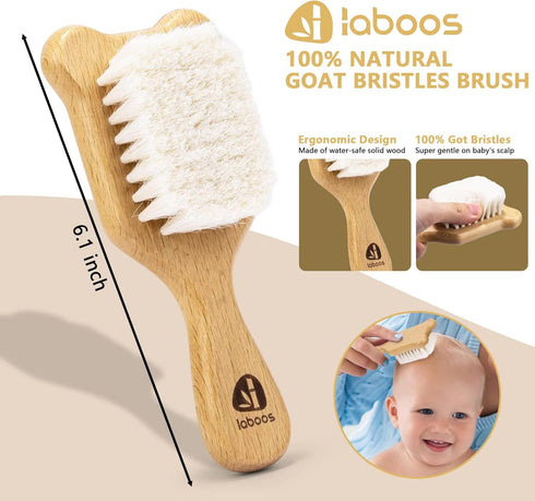 Set Baby Hair Brush and Comb for Newborns & Toddlers - Wooden Handle and Natural Soft Goat Bristles,Gentle Cradle Cap