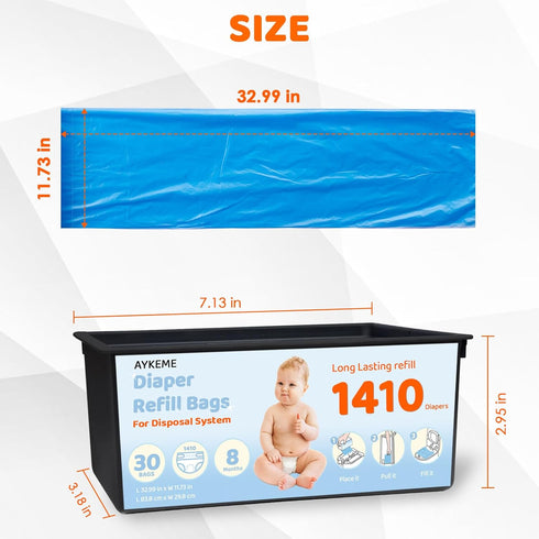 AYKEME 90 7-Layer 10 Use,3 Pack Bags Diaper Pail Refills Bags Compatible with Genie Easy Roll Signature & Platinum