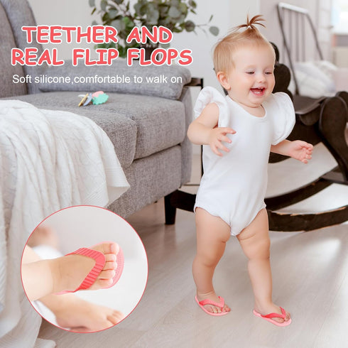 Silicone Teething Toys, 2PCS Flip-Flop Shaped Teething Toy for Babies 3-12 Months | Textured Silicone for Sore Gums
