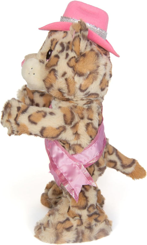 Cuddle Barn - Girl's Night Gina, 14 Inches Animated Musical Singing Dancing Party Leopard Plush Toy