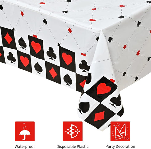 Lecpeting 2 Pcs Casino Tablecloth, Plastic Table Covers 87 x 51 Inches for Poker Birthday Party Supplies