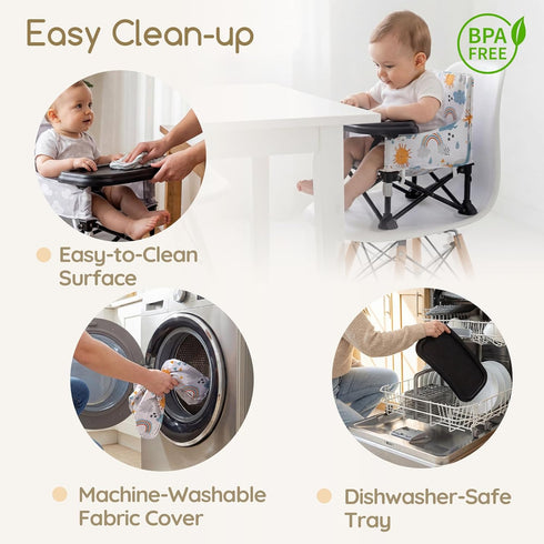 6-36 Toddler Booster Seat for Kitchen Chair & Travel - Portable Foldable with Removable Tray, Baby Camping Chair Months