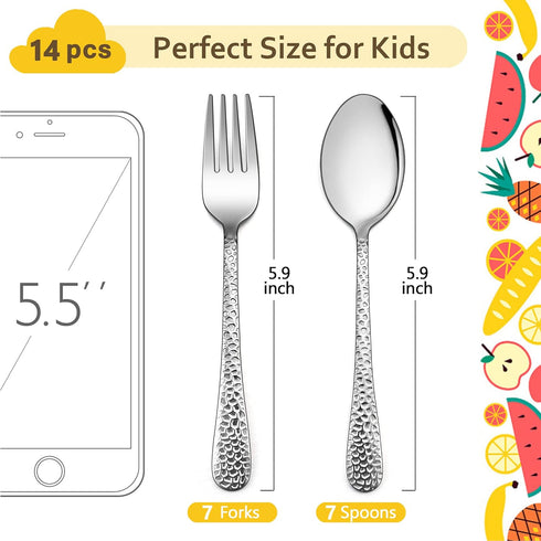 LIANYU 14-Piece Kids Silverware Set, Stainless Steel Toddler Utensils Flatware Set, Includes 7 Kids Spoons, 7 Kids Forks, Child Preschooler Cutlery Set, Dishwasher Safe