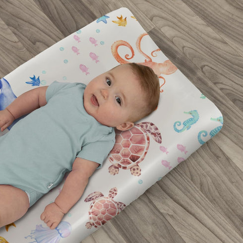 ZoUbqchY 32''16'' Colorful Ocean Animals Changing Pad Covers for Baby Girls Boys Whale Turtle Jellyfish Sea Horse