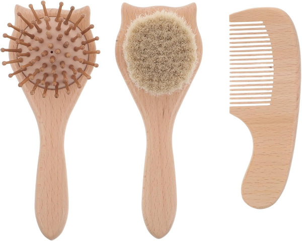 KITCHENKARATLY 3pcs Newborn Bathing Brush and Comb Set: Infant Hair Tools with Cat