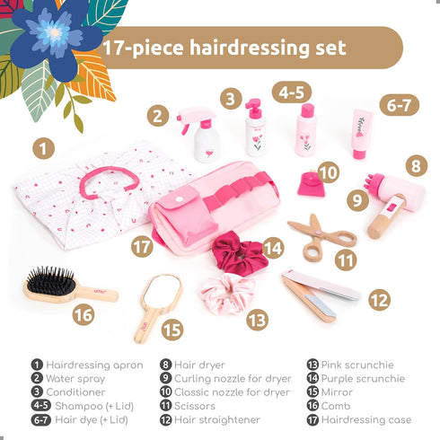 Playset 17 3 4 5 6 UMU Wooden Hair Salon Pcs Pretend Hairdressing Toy with Hair Dryer Straightener Mirror Comb
