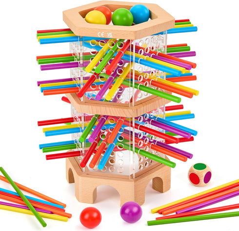 WhimsiPlay Montessori Wooden Board Game, 42 Colorful Sticks Dice Games for Kids 3