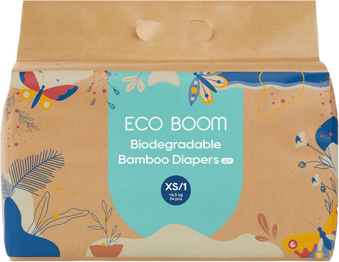 ECO BOOM Bamboo Viscose Baby Diapers, Size 1, 34 Count, Soft &