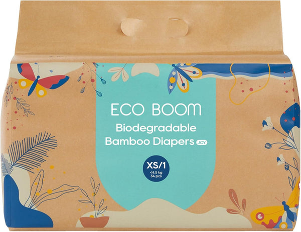 ECO BOOM Bamboo Viscose Baby Diapers, Size 1, 34 Count, Soft &