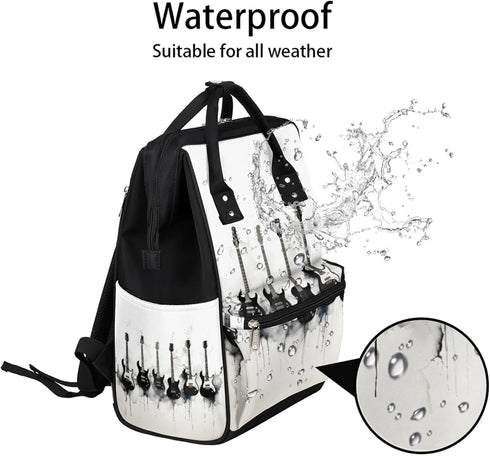 Hsnar Backpack Music Guitar Waterproof Diaper Bag Large Capacity Baby Bag with Stroller Straps, Multi-Pocket Diaper Bag