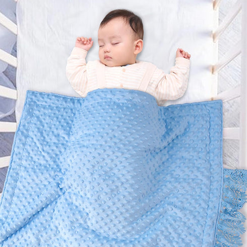 Elegant Blue Knitted Baby Swaddle Blanket with Lace and Bow - Perfect for Newborns