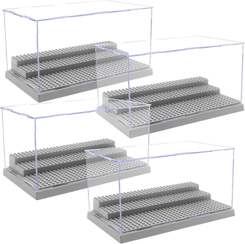 Minifigure Display Case for Action Figures, Dustproof Acrylic Storage Box with 3 Movable Steps for Models