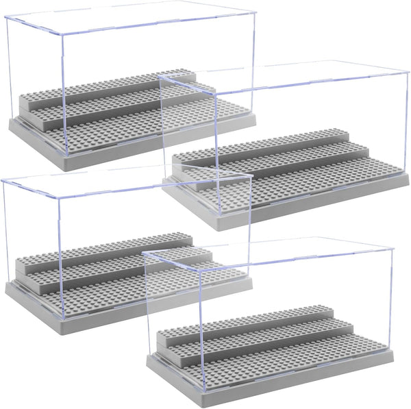 Minifigure Display Case for Action Figures, Dustproof Acrylic Storage Box with 3 Movable Steps for Models