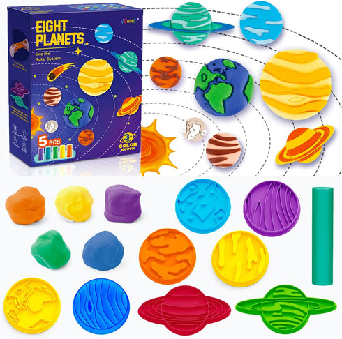 VConejo Color Dough Sets for Kids Ages 2-4 - Planets Theme Tool Set for Ages 4-8, 14 Piece Accessories