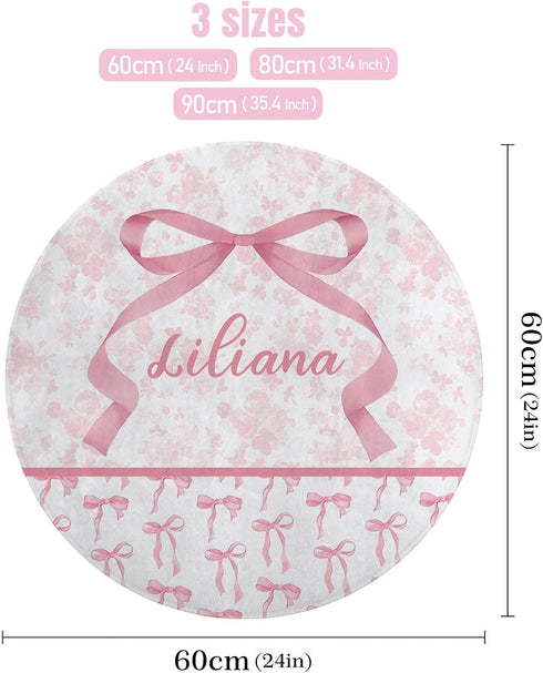Naseagleeye Personalized Baby Rug with Name Custom Pink Bow Round Nursery Rug, Soft Baby Crawling Play Mat for Girls