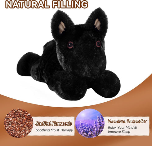 Black German Shepherd Dog Plush Stuffed Animals, Microwavable Black Lab Heating Pad, Heated Puppy Plushie for Warmth