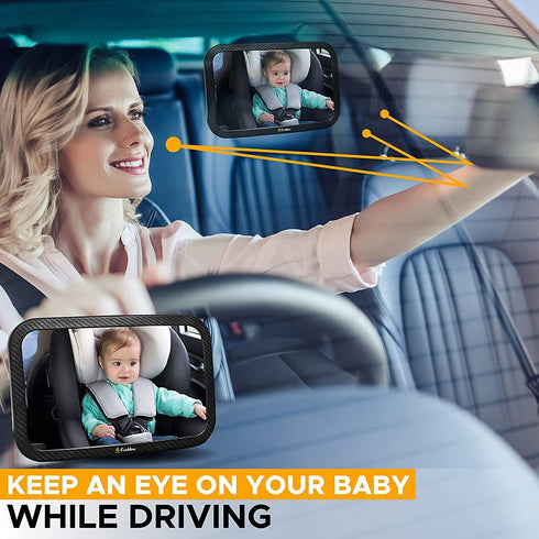EcoNour Baby Car Mirror - 360 Degree Rotatable Shatterproof Safety Mirror for Rear Facing Infant, 11.5 x 7.5 inches