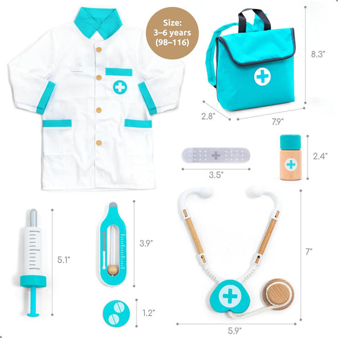 Set 3 4 5 6 UMU Wooden Doctor Kit for Kids Doctor & Dentist Play for Toddlers with Dr Coat, Stethoscope, Tooth Model