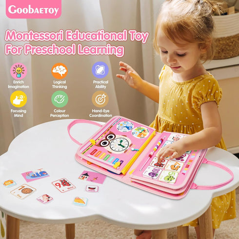 Busy Board Montessori Toys for 1-4 Year Old Girls, Sensory Toys for Toddlers, Educational Preschool Learning Activities