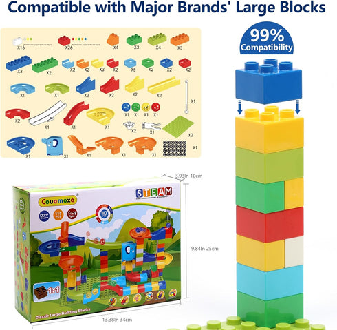 COUOMOXA Marble Run Building Blocks, Classic Large Blocks Maze Track Sets for Toddlers, Educational STEM Toys