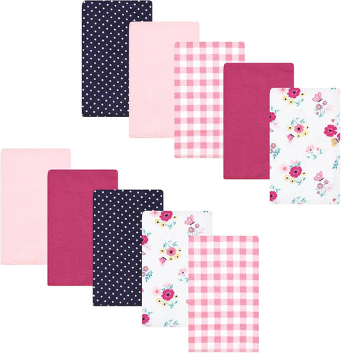 Luvable Friends Hudson Baby Flannel Burp Cloths 10pk, Pink Butterfly Meadow