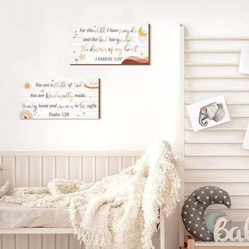 2 12 6 Inch(Cute) Yookeer Pcs Wood Nursery Wall Decor for Girls Boys Baby Girl Room Decor Nursery Christian Wall Art