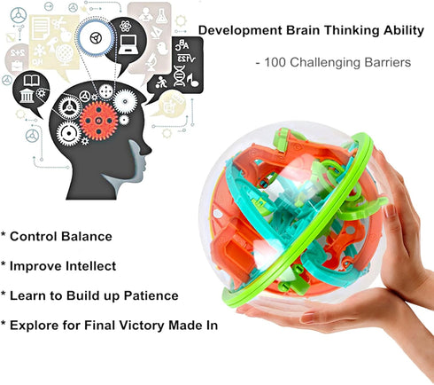 3D Interactive Maze Ball Game, 12cm with 100 Obstacles, Educational Toys for Kids, Magical Brain Teasers